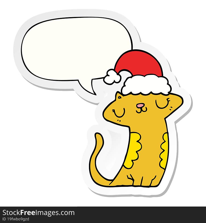 Cute Cartoon Cat Wearing Christmas Hat And Speech Bubble Sticker