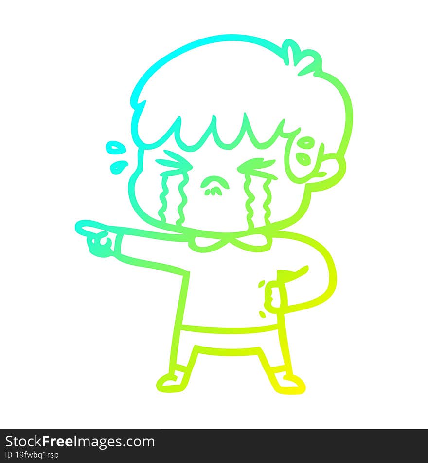 Cold Gradient Line Drawing Crying Boy Cartoon