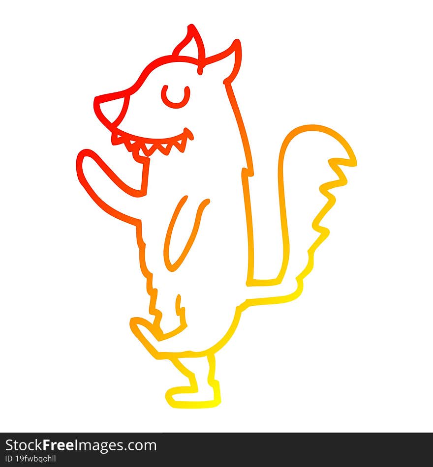 warm gradient line drawing cartoon fox walking