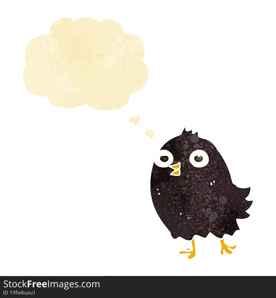 funny cartoon bird with thought bubble