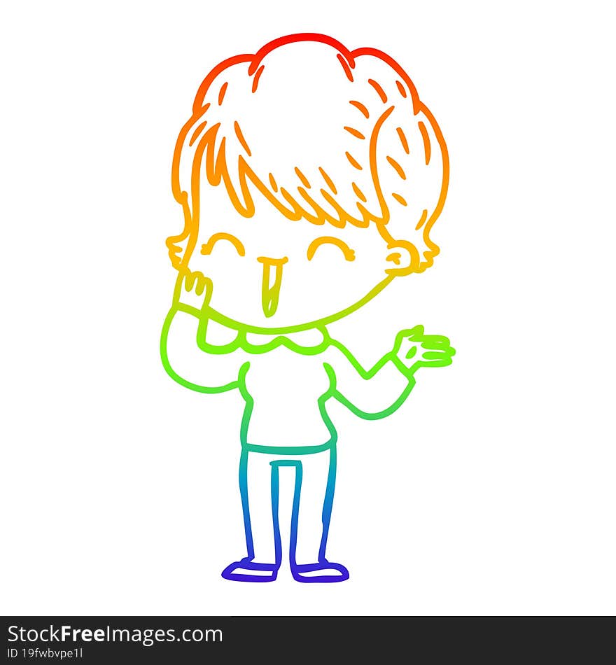 rainbow gradient line drawing of a cartoon laughing woman