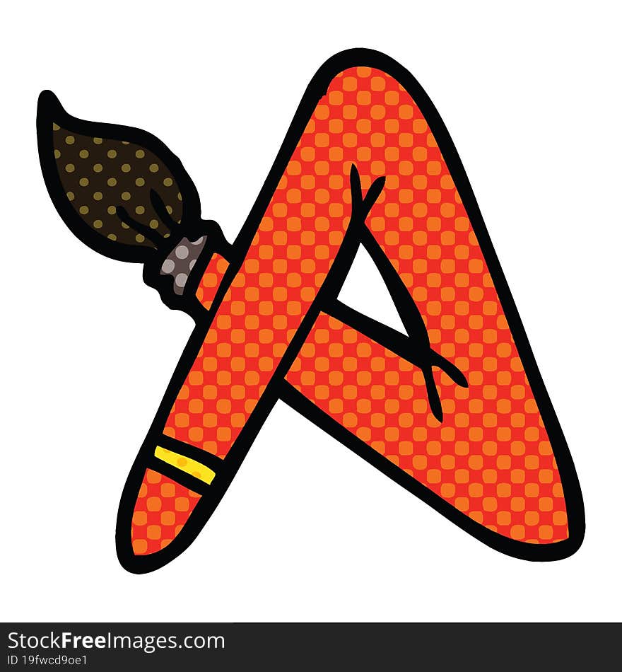 Comic Book Style Cartoon Paint Brush Bent Into Letter A