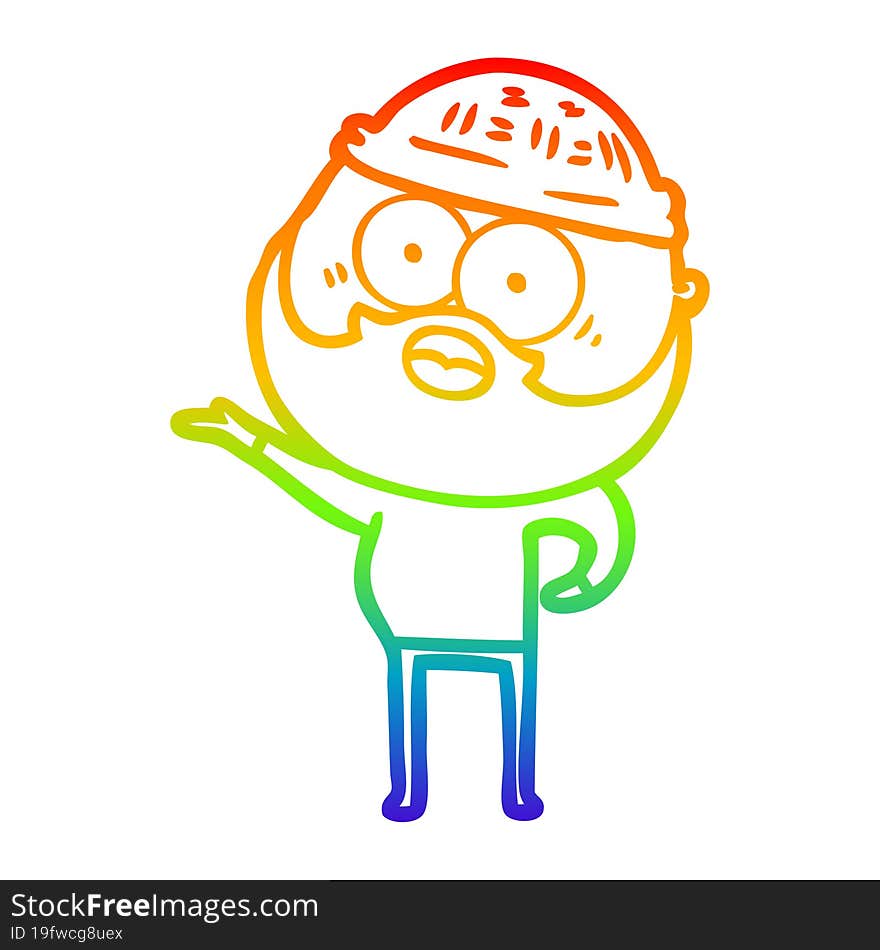 rainbow gradient line drawing cartoon surprised bearded man