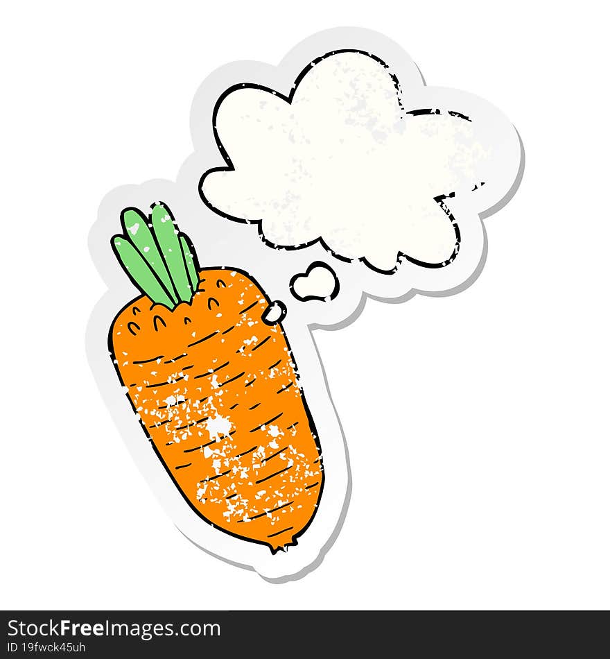 cartoon vegetable with thought bubble as a distressed worn sticker