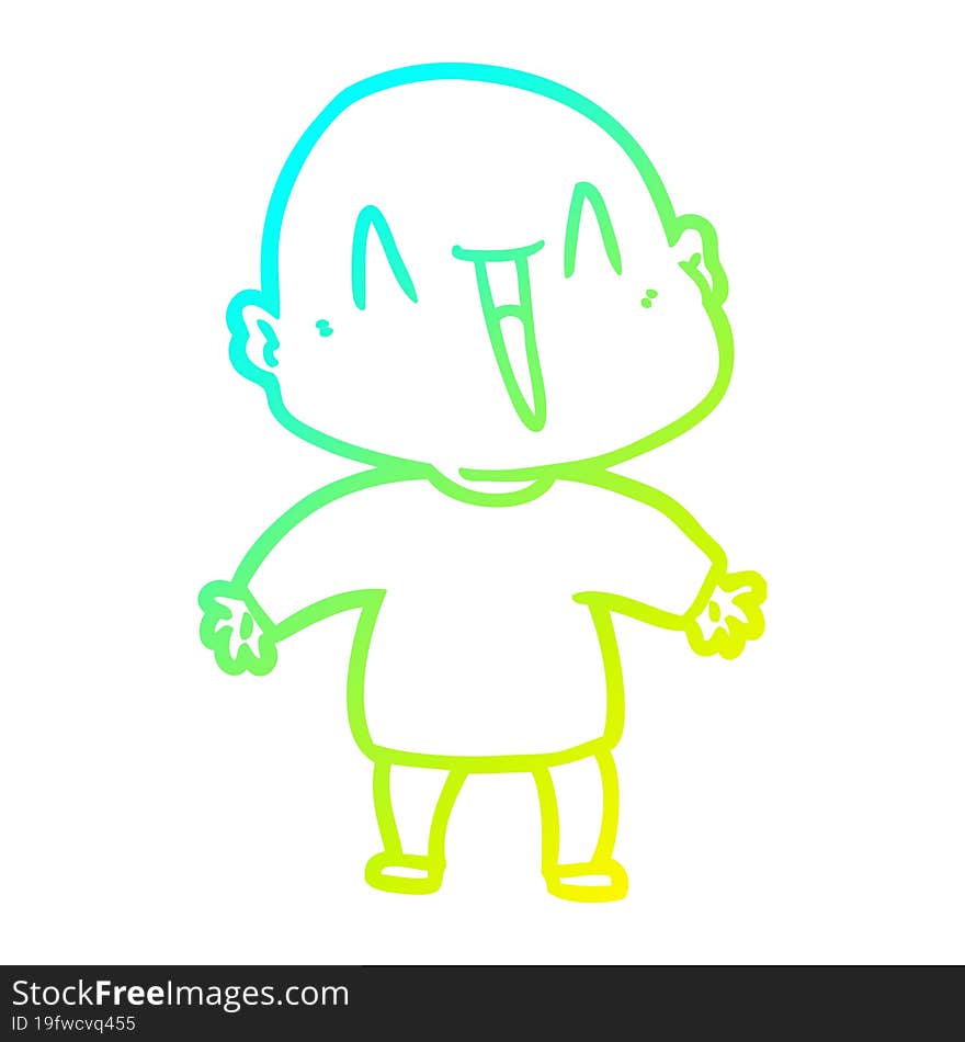 cold gradient line drawing happy cartoon bald man