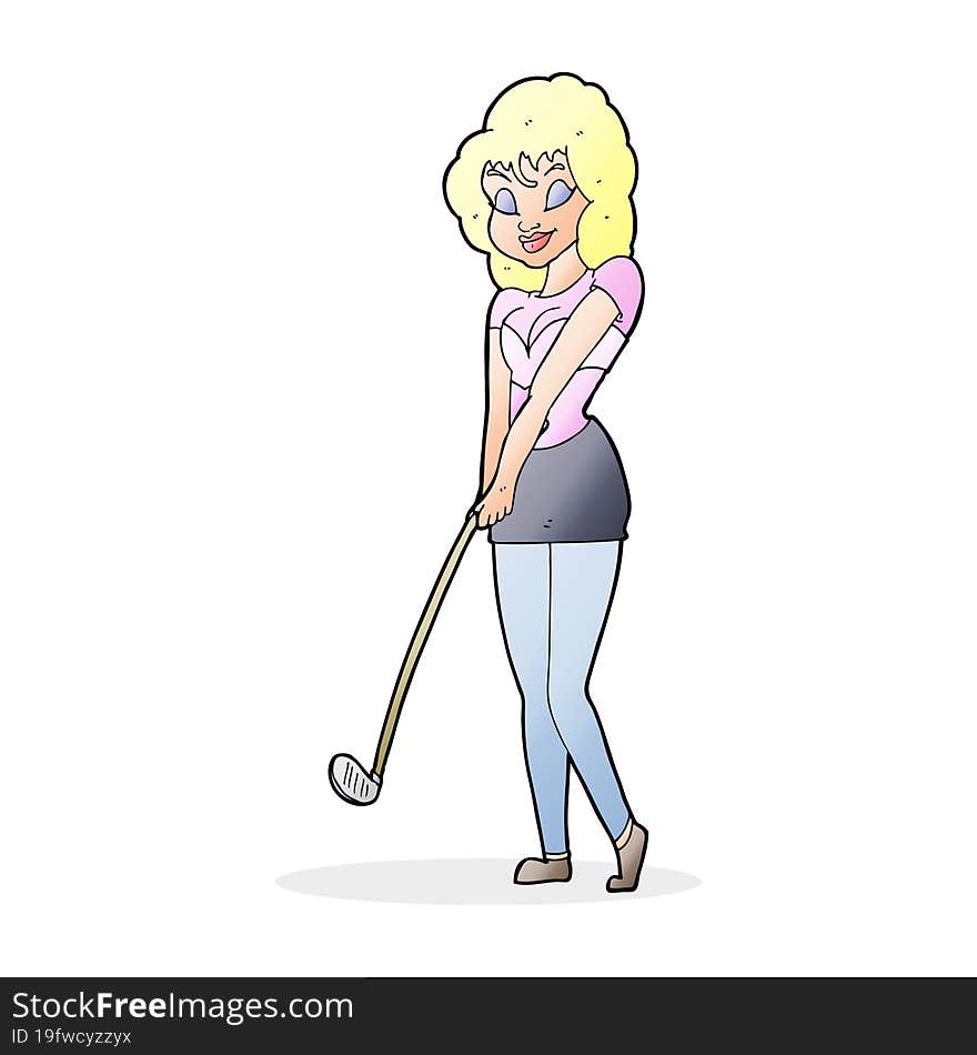 cartoon woman playing golf