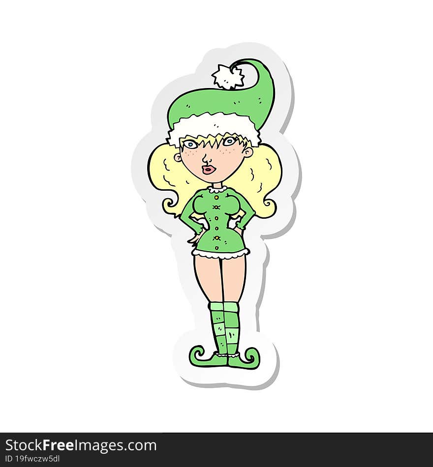 Sticker Of A Cartoon Santas Helper Woman