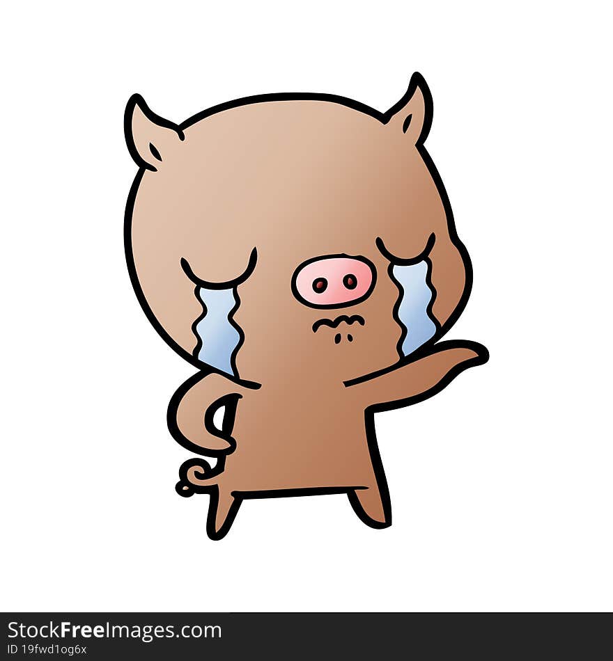 cartoon pig crying pointing. cartoon pig crying pointing