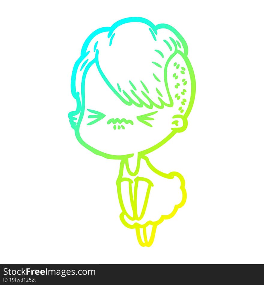 cold gradient line drawing cartoon annoyed hipster girl