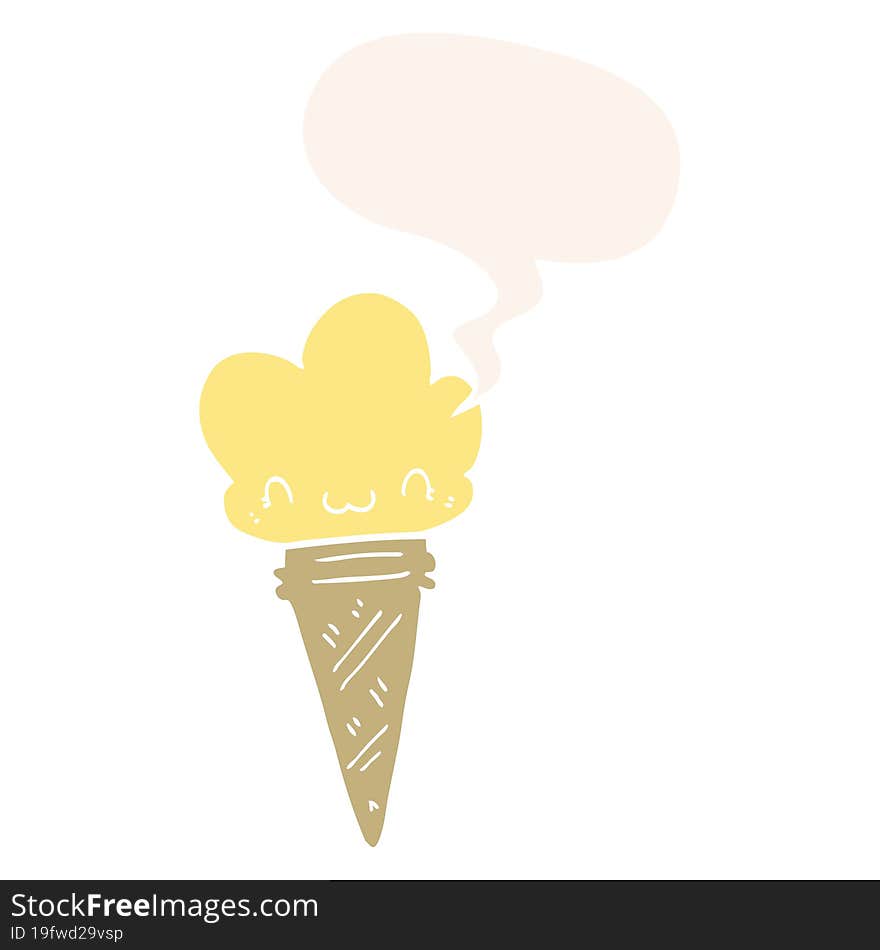 cartoon ice cream with face with speech bubble in retro style. cartoon ice cream with face with speech bubble in retro style