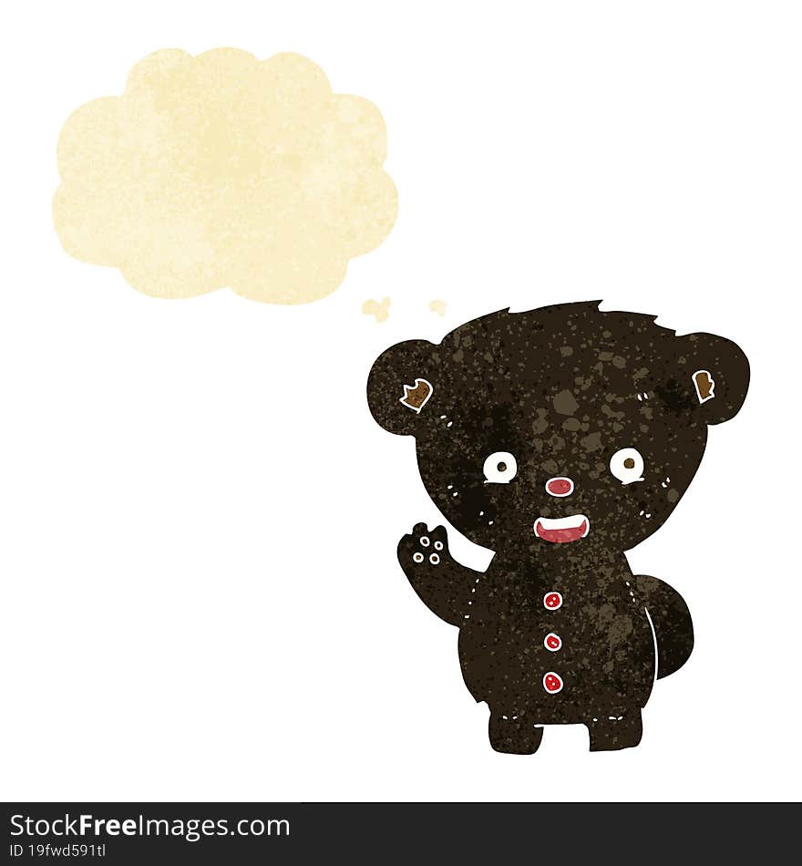 Cartoon Waving Black Bear Cub With Thought Bubble