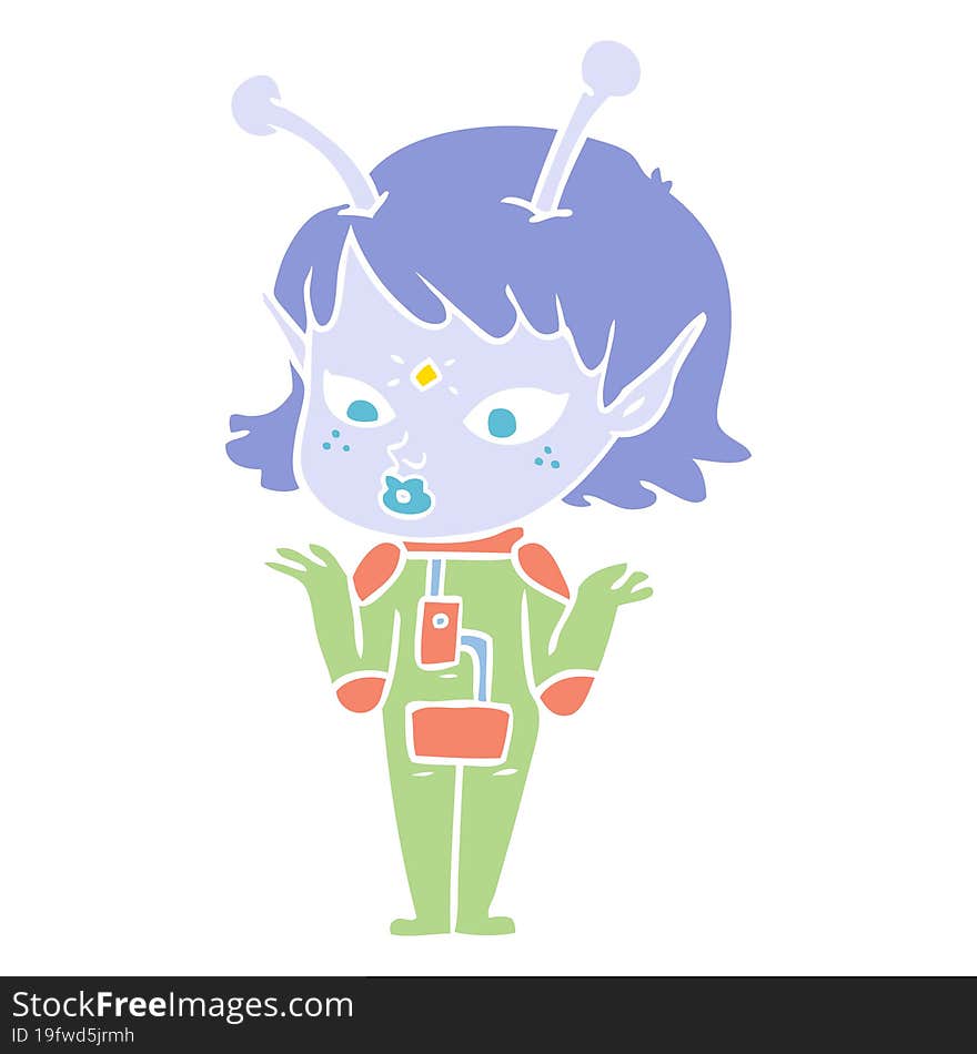 Pretty Flat Color Style Cartoon Alien Girl