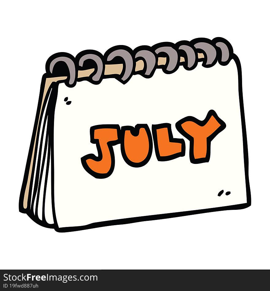 Cartoon Doodle Calendar Showing Month Of July