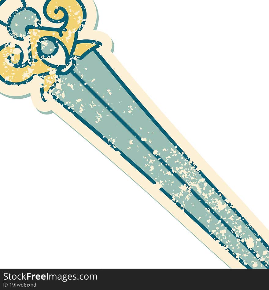 distressed sticker tattoo style icon of dagger