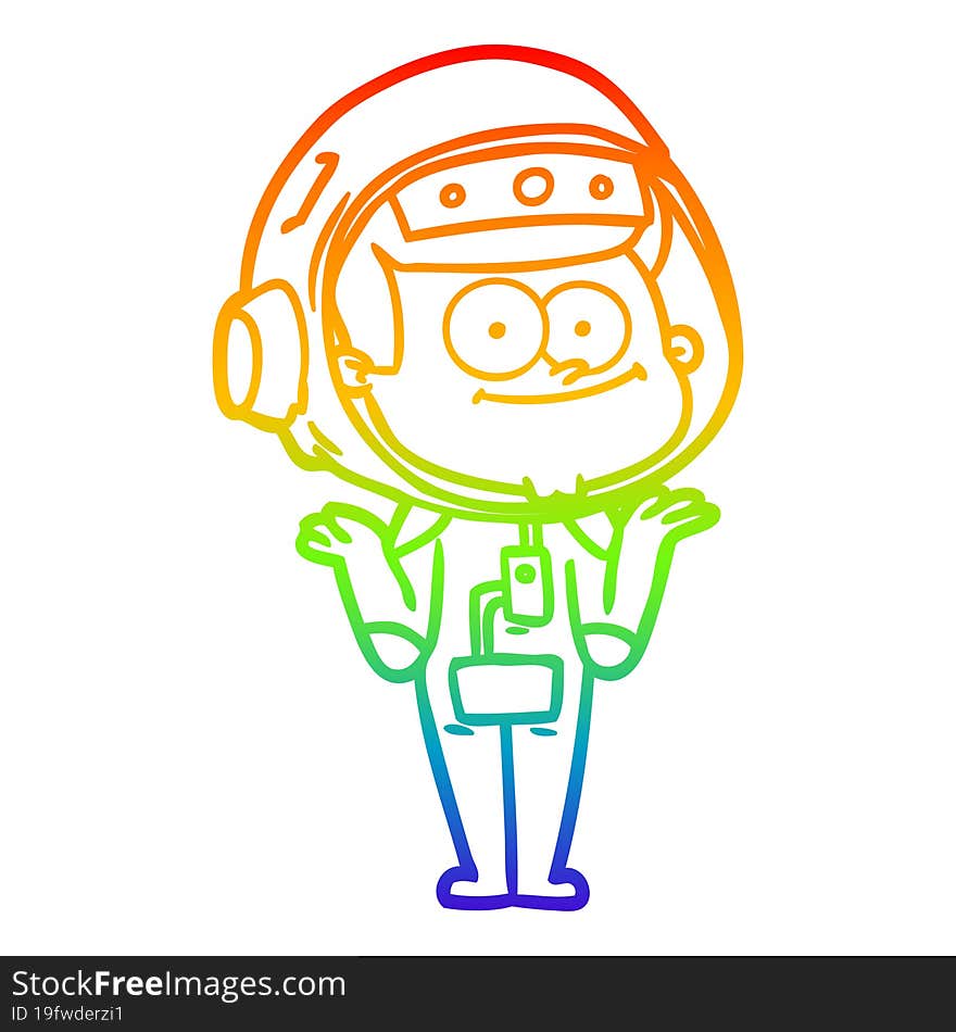 rainbow gradient line drawing of a happy astronaut cartoon