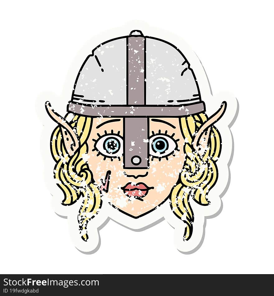 grunge sticker of a elf fighter character face. grunge sticker of a elf fighter character face