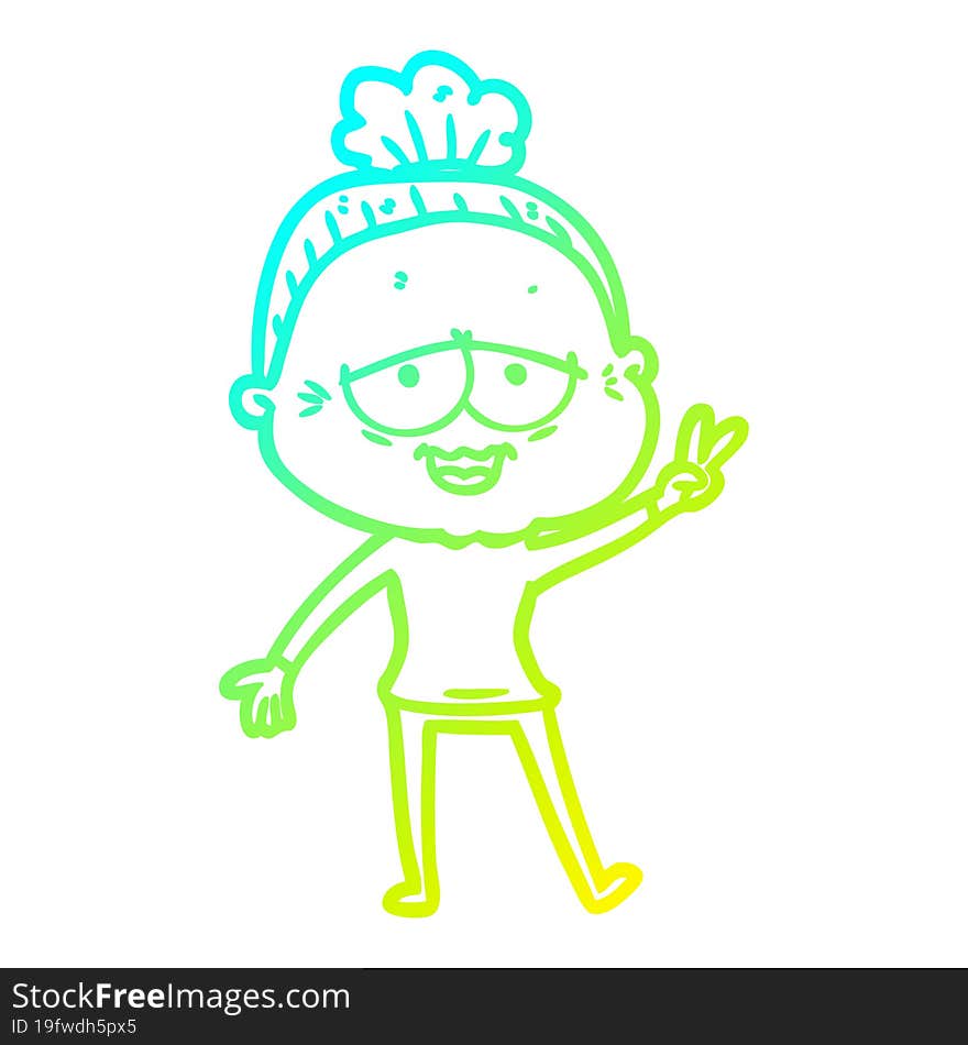 Cold Gradient Line Drawing Cartoon Happy Old Lady