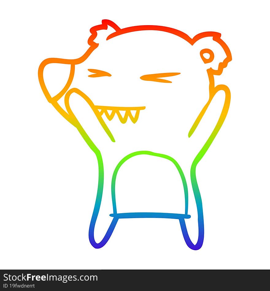 rainbow gradient line drawing of a angry bear cartoon