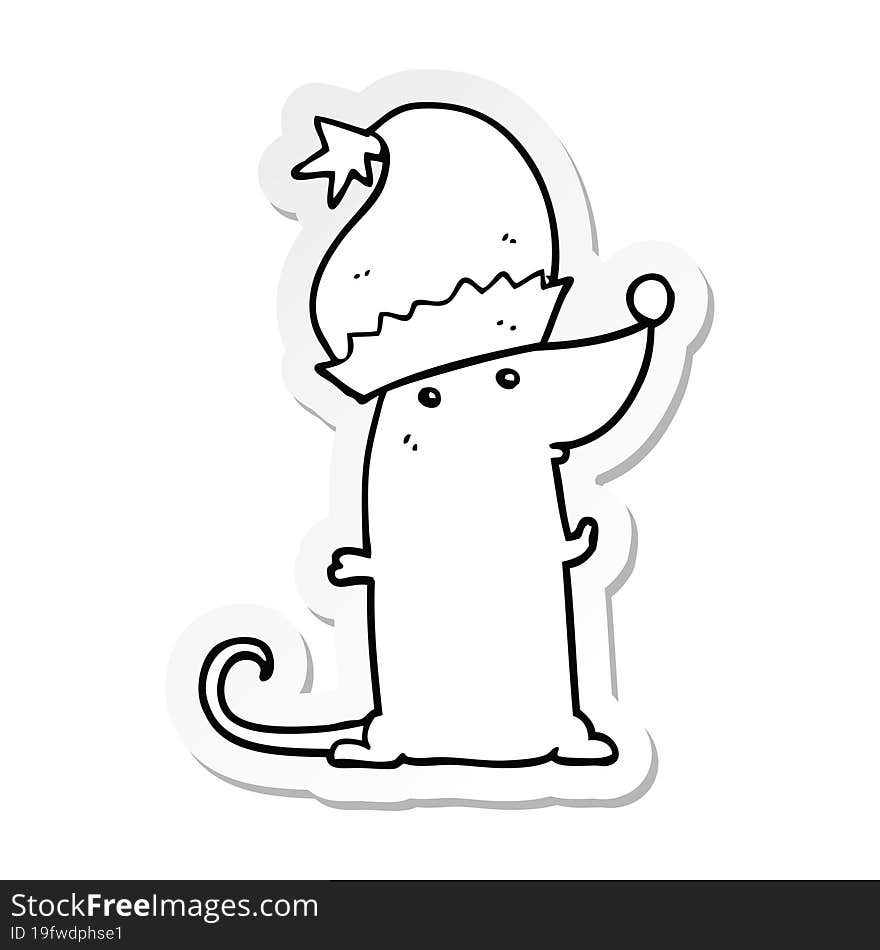 Sticker Of A Cartoon Rat Wearing Christmas Hat