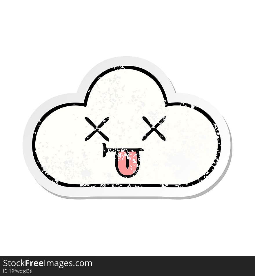 distressed sticker of a cute cartoon white cloud