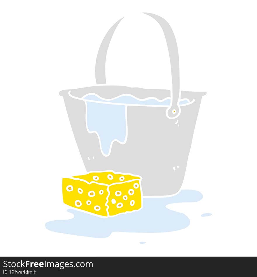 Flat Color Illustration Of A Cartoon Bucket Of Soapy Water