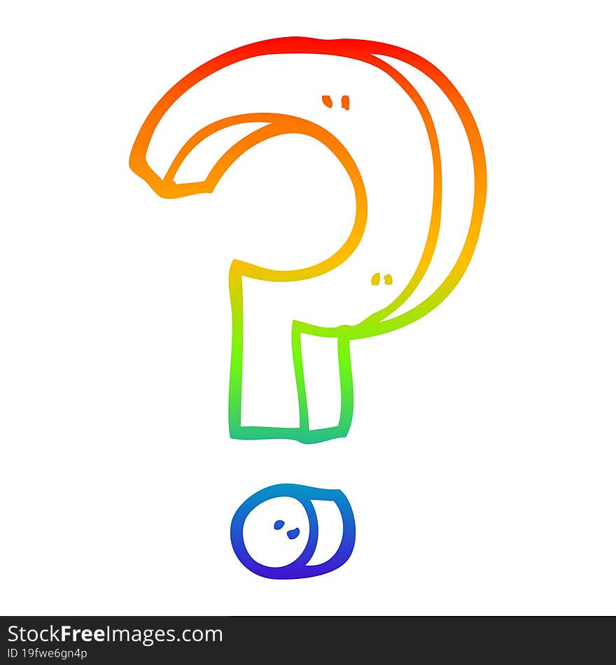 Rainbow Gradient Line Drawing Cartoon Question Mark