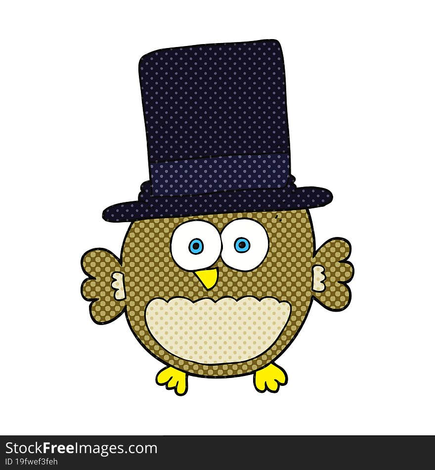 freehand drawn cartoon owl in top hat