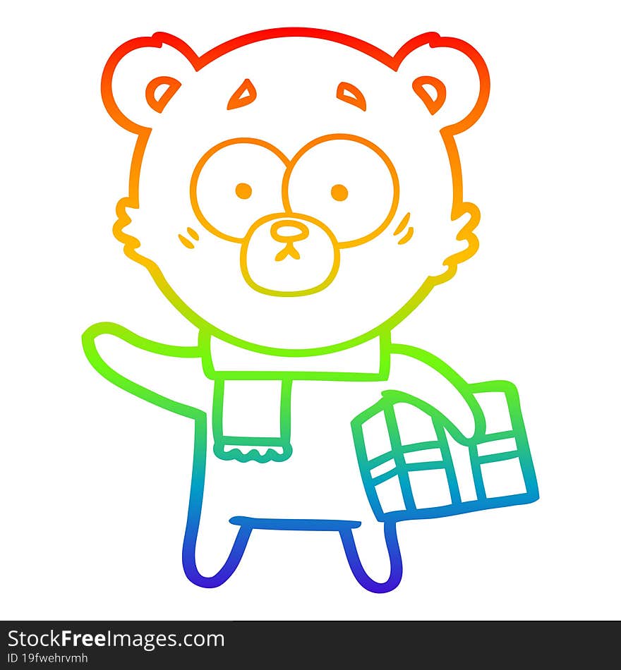 rainbow gradient line drawing nervous christmas bear cartoon