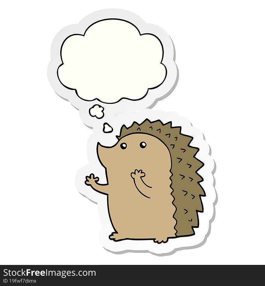 cartoon hedgehog and thought bubble as a printed sticker