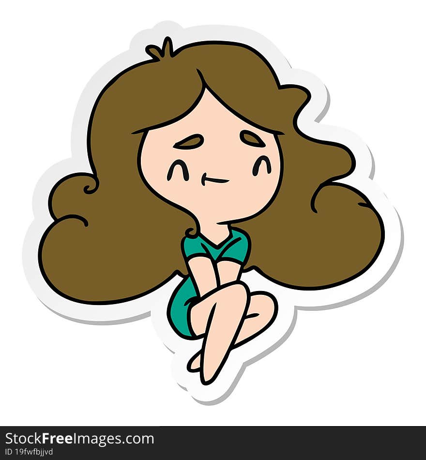 sticker cartoon illustration of a cute kawaii girl. sticker cartoon illustration of a cute kawaii girl