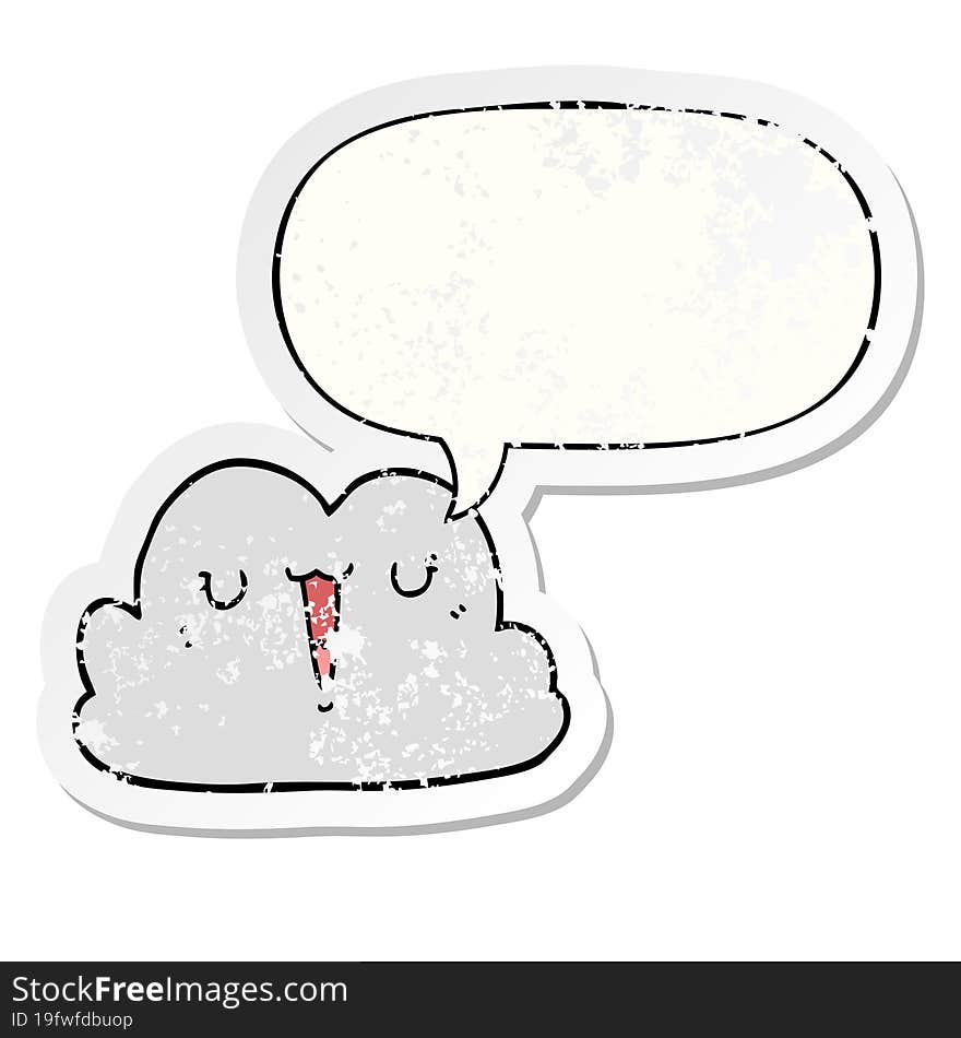 Cute Cartoon Cloud And Speech Bubble Distressed Sticker