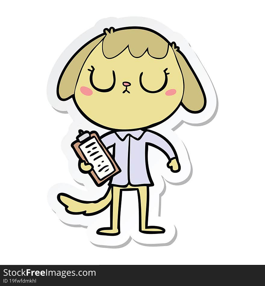 sticker of a cute cartoon dog wearing office shirt