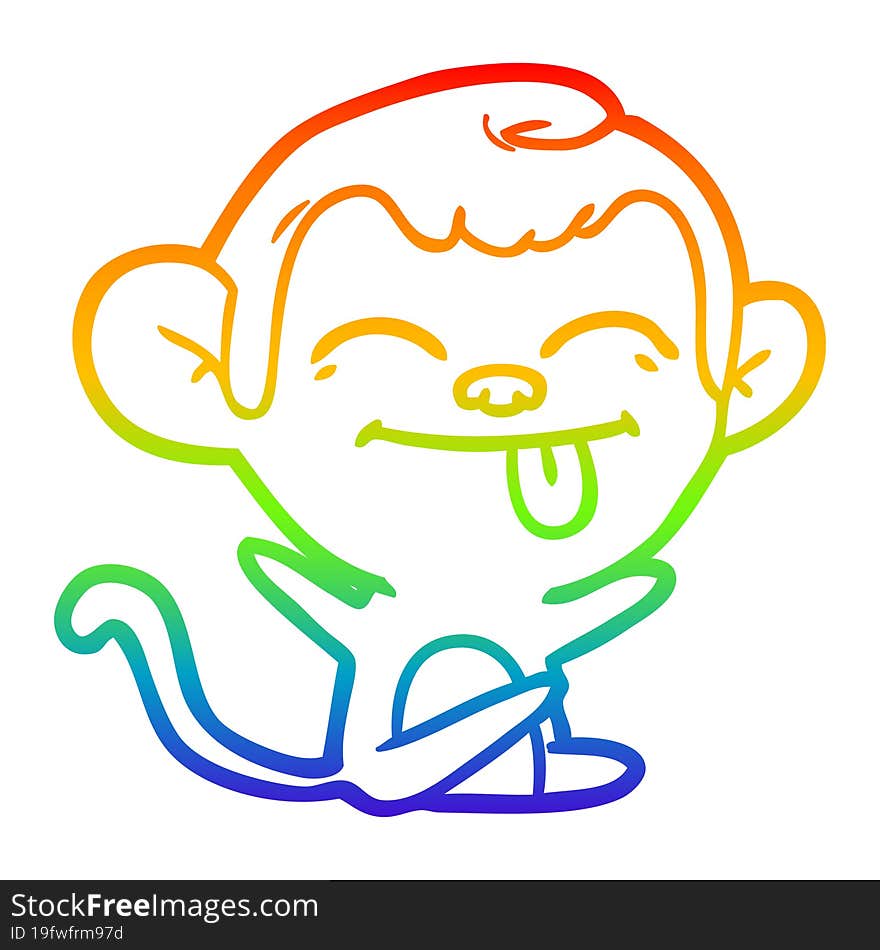 rainbow gradient line drawing of a funny cartoon monkey