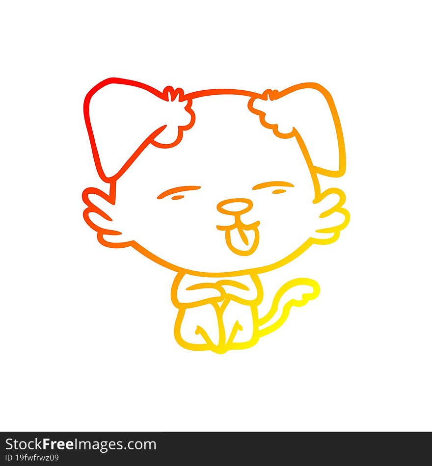 warm gradient line drawing of a cartoon dog sticking out tongue