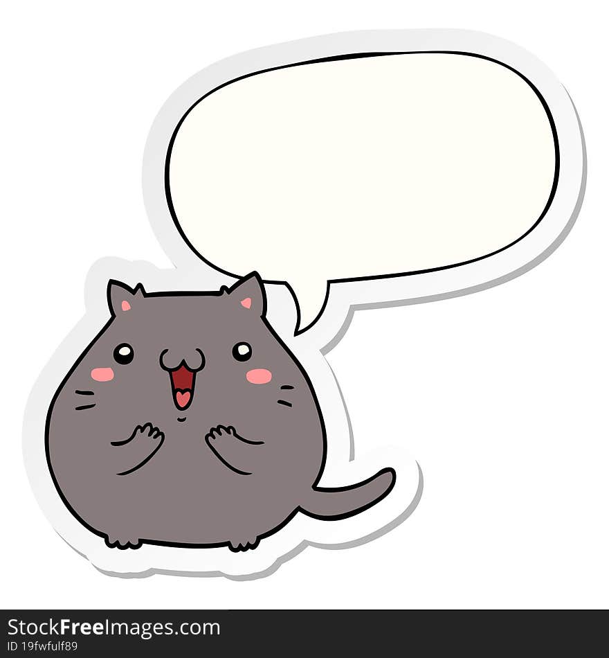 happy cartoon cat and speech bubble sticker