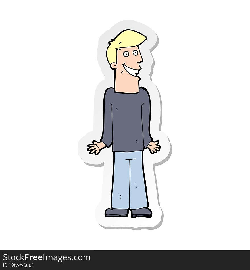 sticker of a cartoon man shrugging shoulders