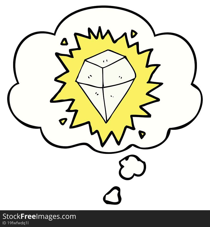 Cartoon Shining Crystal And Thought Bubble