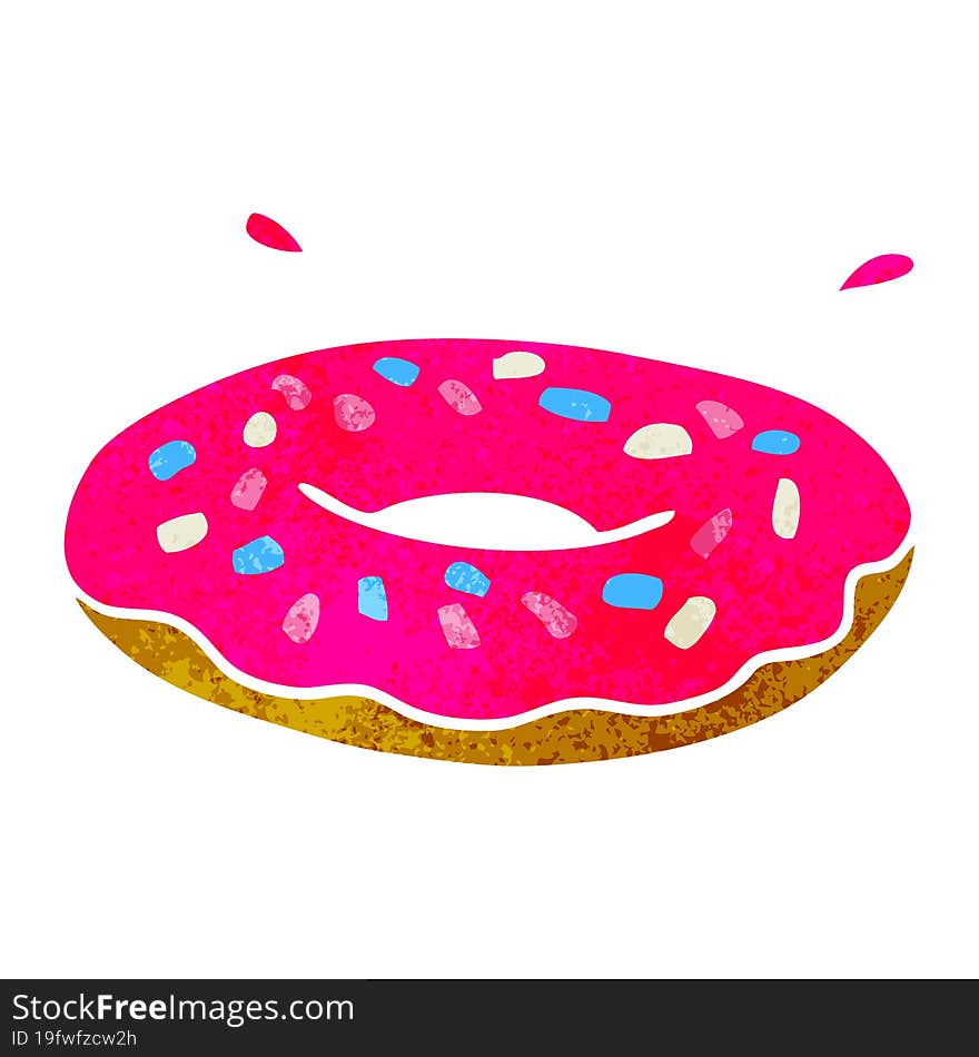 retro cartoon doodle of an iced ring donut