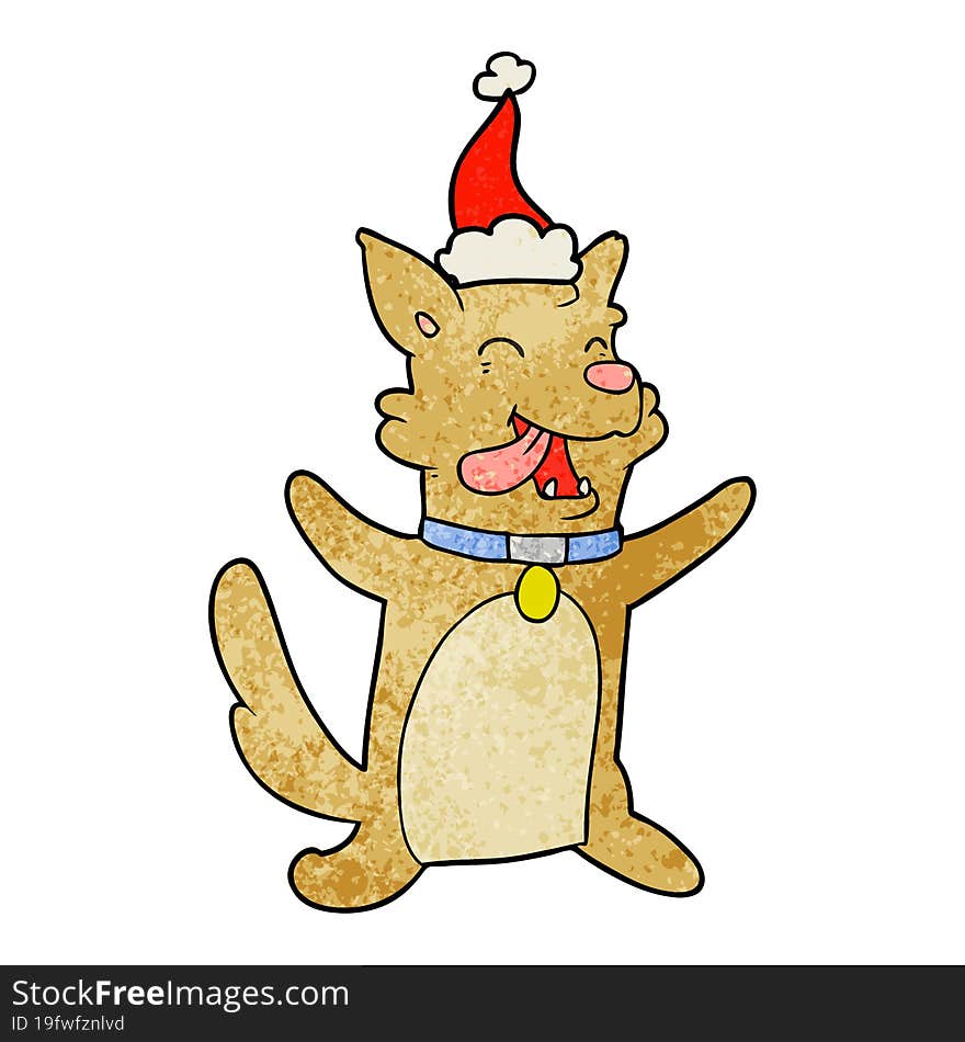 textured cartoon of a happy dog wearing santa hat