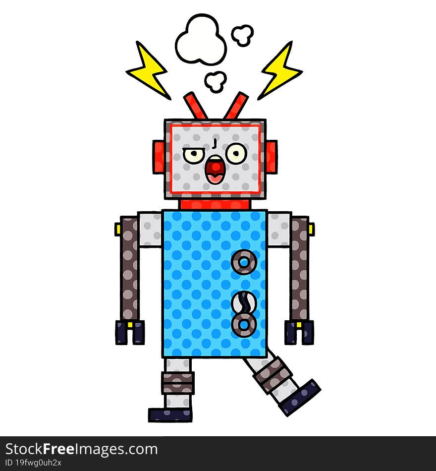 comic book style cartoon broken robot