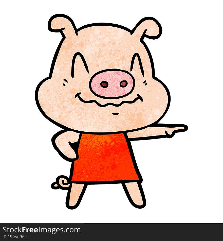 nervous cartoon pig wearing dress. nervous cartoon pig wearing dress