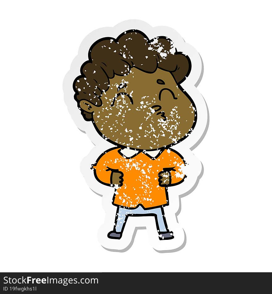 distressed sticker of a cartoon man pouting