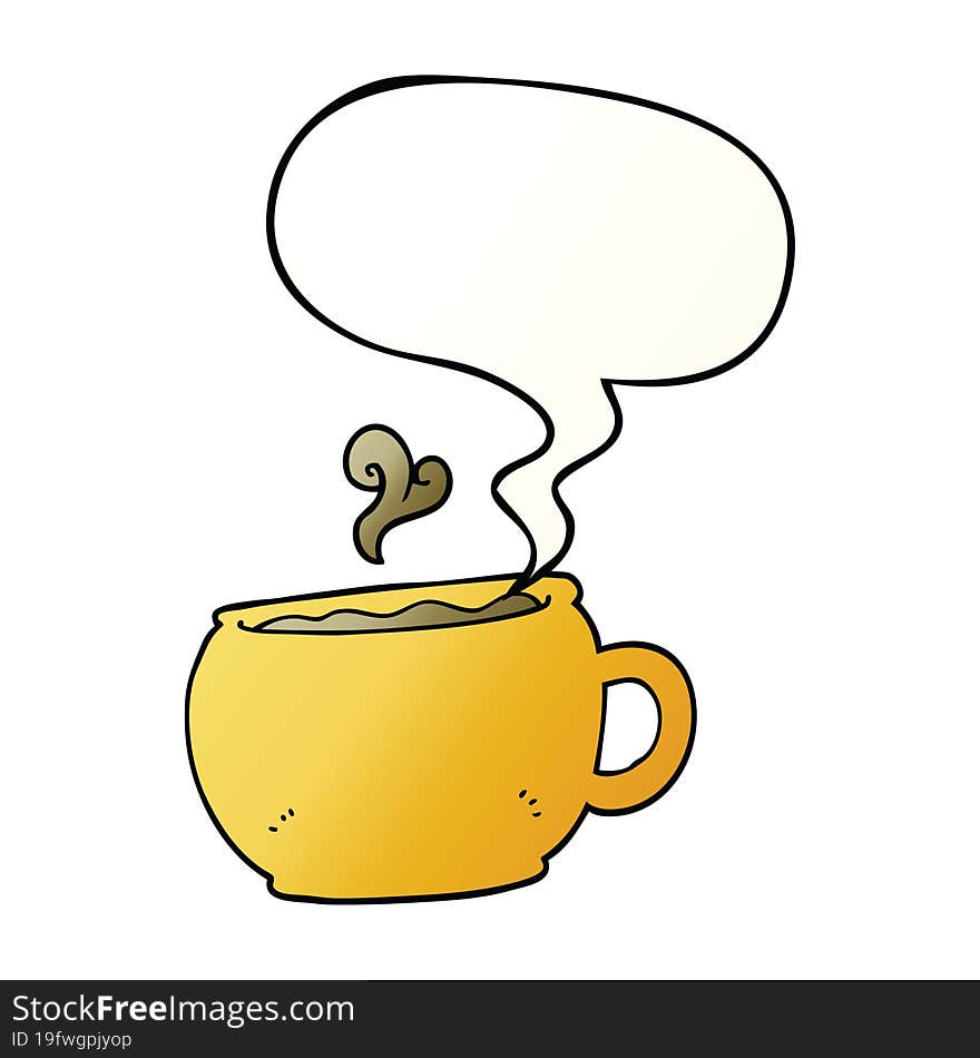 Cartoon Coffee Cup And Speech Bubble In Smooth Gradient Style