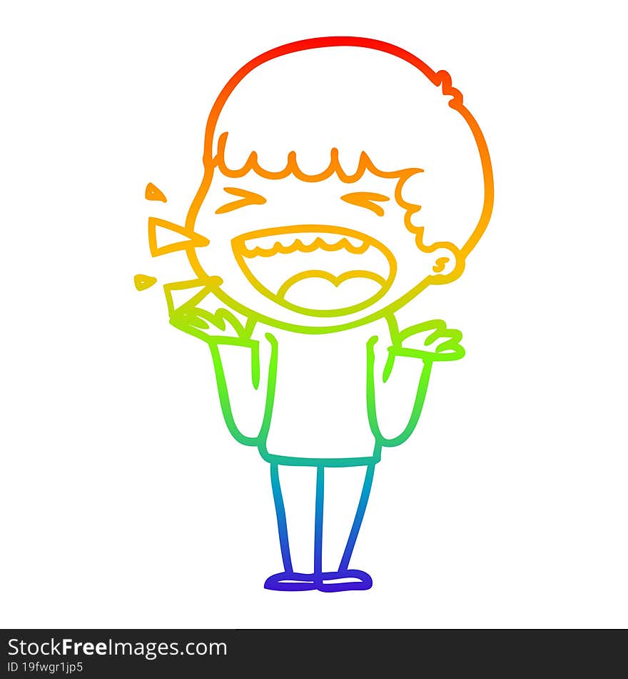 rainbow gradient line drawing of a cartoon laughing man