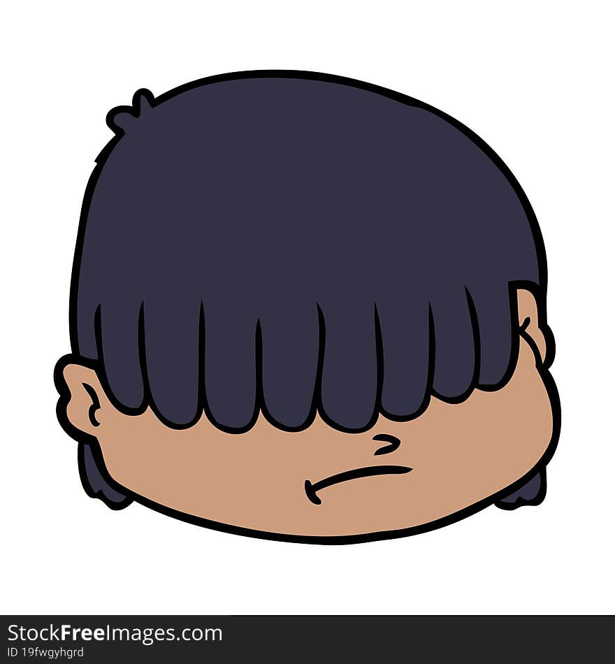 cartoon face with hair over eyes. cartoon face with hair over eyes