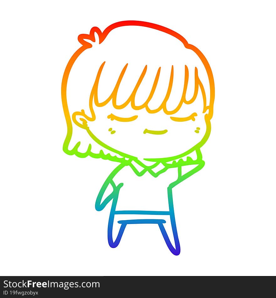 rainbow gradient line drawing of a cartoon woman