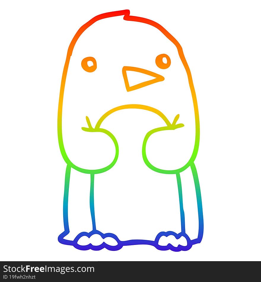 rainbow gradient line drawing cartoon penguin