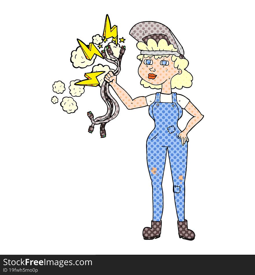 freehand drawn cartoon electrician woman