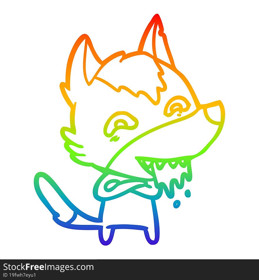 rainbow gradient line drawing of a cartoon hungry wolf