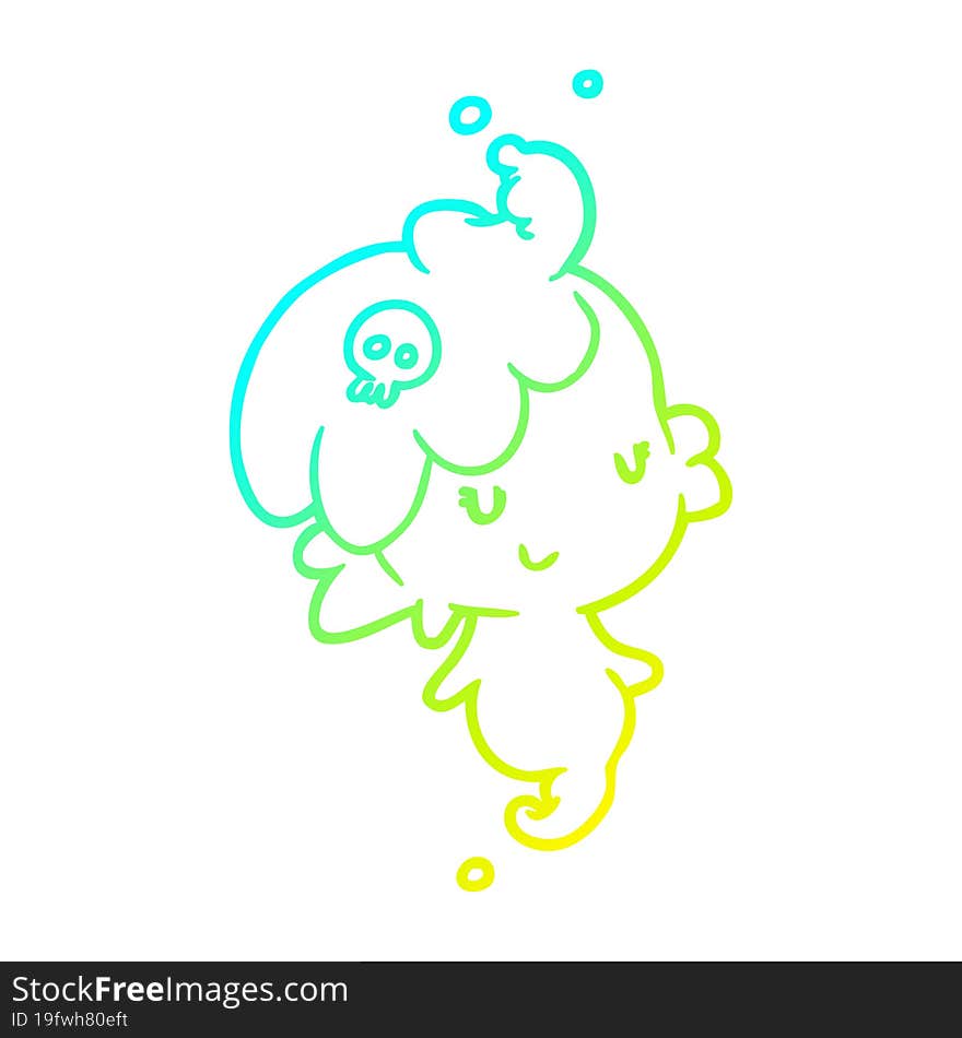 cold gradient line drawing of a cute cartoon ghost girl